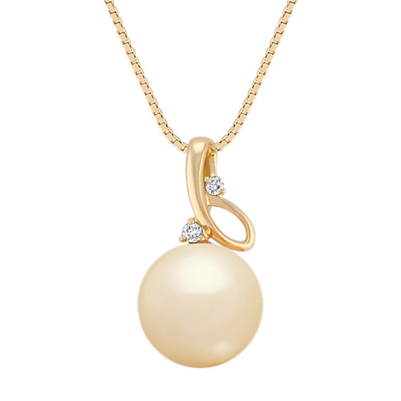 11mm Cultured Golden South Sea Pearl and Diamond Pendant (18") 11mm Cultured Golden South Sea Pearl and Diamond Pendant (18")