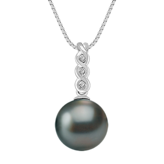 11mm Cultured Tahitian Pearl and Round Diamond Pendant (18") 11mm Cultured Tahitian Pearl and Round Diamond Pendant (18")