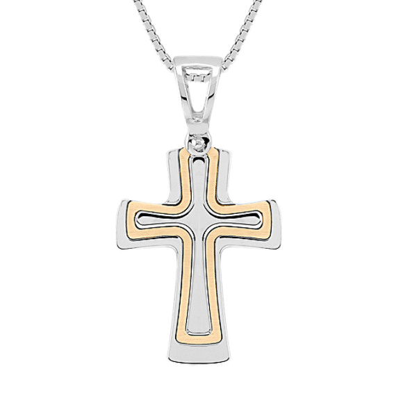 14k Two-Tone Gold Cross Pendant (18") 14k Two-Tone Gold Cross Pendant (18")
