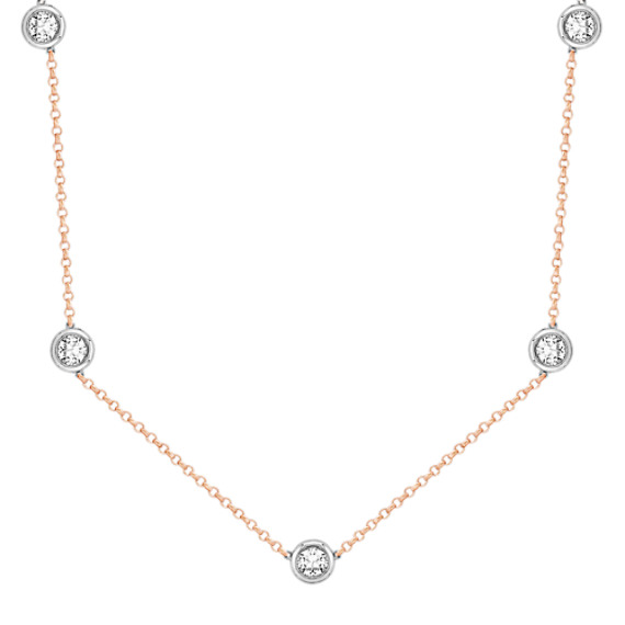 2 1/2 ct. t.w Round White Sapphire Necklace in 14k White and Rose Gold (16") 2 1/2 ct. t.w Round White Sapphire Necklace in 14k White and Rose Gold (16")