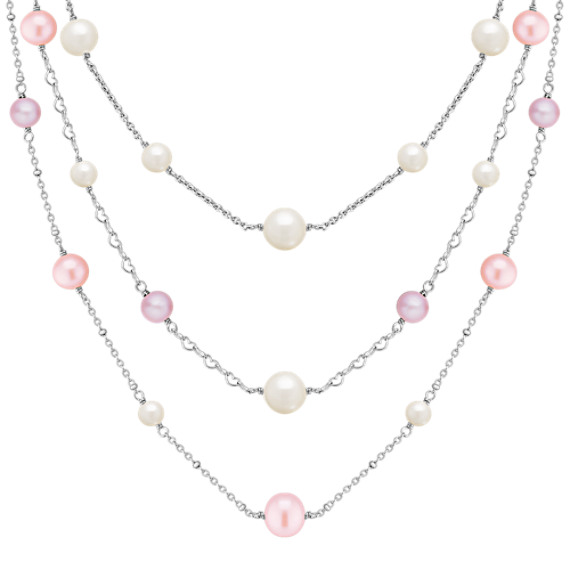 5-10mm Multi-Colored Cultured Freshwater Pearl and Sterling Silver Necklace (24") 5-10mm Multi-Colored Cultured Freshwater Pearl and Sterling Silver Necklace (24")