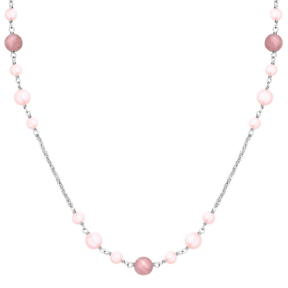 5.5-8mm Pink Cultured Freshwater Pearl, Rhodonite, and Sterling Silver Necklace (24") 5.5-8mm Pink Cultured Freshwater Pearl, Rhodonite, and Sterling Silver Necklace (24")