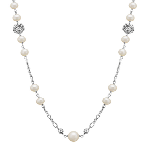 6.5-10mm Cultured Freshwater Pearl and Sterling Silver Necklace (30") 6.5-10mm Cultured Freshwater Pearl and Sterling Silver Necklace (30")