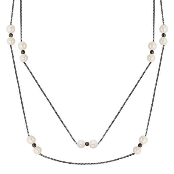 6mm Cultured Freshwater and Sterling Silver Necklace (36") 6mm Cultured Freshwater and Sterling Silver Necklace (36")