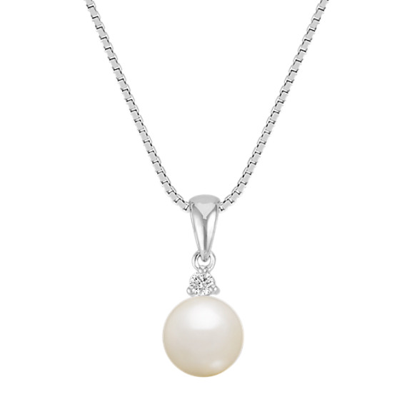 7.5mm Cultured Akoya Pearl and Diamond Pendant (18") 7.5mm Cultured Akoya Pearl and Diamond Pendant (18")