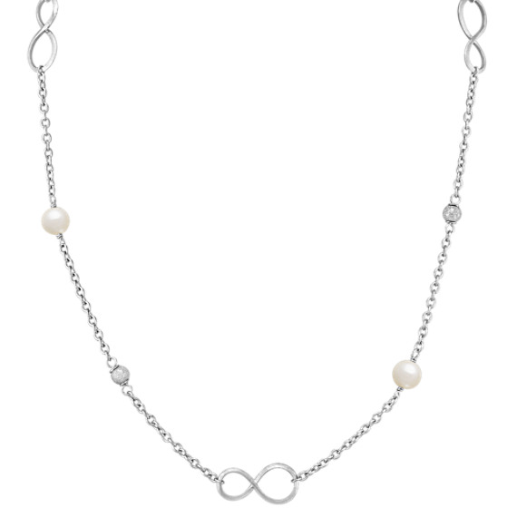 7.5mm Cultured Freshwater Pearl and Sterling Sillver Infinity Necklace (30") 7.5mm Cultured Freshwater Pearl and Sterling Sillver Infinity Necklace (30")