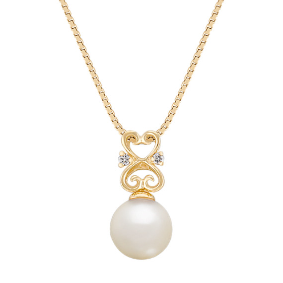 7mm Cultured Akoya Pearl and Diamond Pendant (18") 7mm Cultured Akoya Pearl and Diamond Pendant (18")