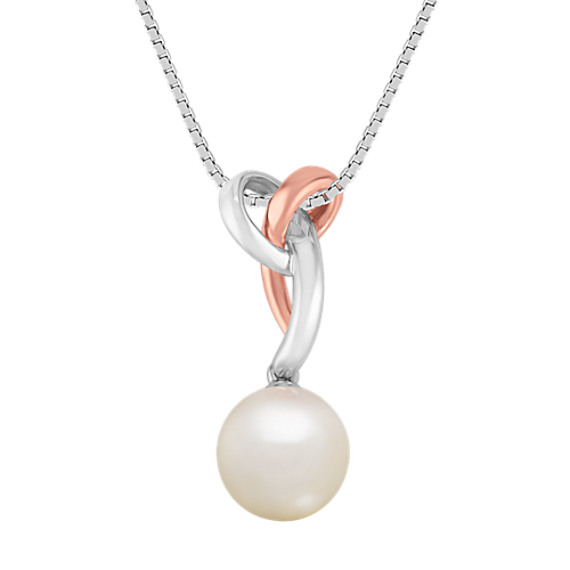 8.5mm Cultured Freshwater Pearl Pendant in Sterling Silver and Rose Sterling Silver (18") 8.5mm Cultured Freshwater Pearl Pendant in Sterling Silver and Rose Sterling Silver (18")