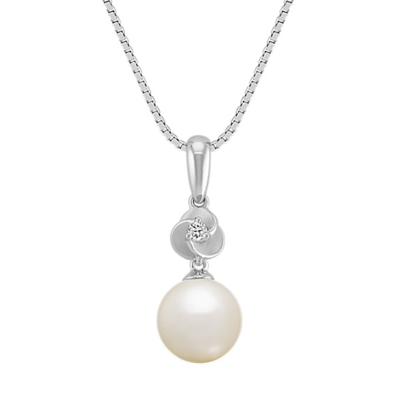 8mm Cultured Akoya Pearl and Diamond Pendant (18") 8mm Cultured Akoya Pearl and Diamond Pendant (18")