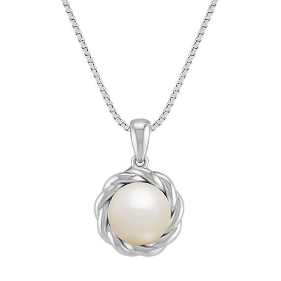 8mm Cultured Freshwater Pearl and Sterling Silver Twist Pendant (18") 8mm Cultured Freshwater Pearl and Sterling Silver Twist Pendant (18")