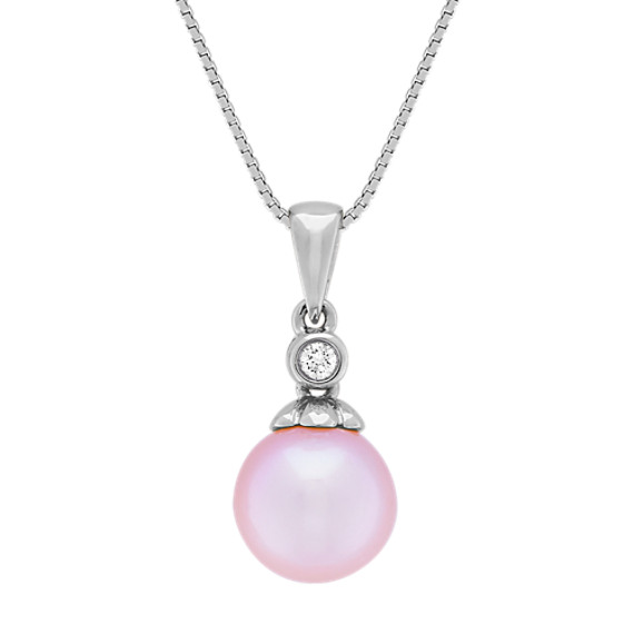 8mm Lavender Cultured Freshwater Pearl and Diamond Pendant (18") 8mm Lavender Cultured Freshwater Pearl and Diamond Pendant (18")
