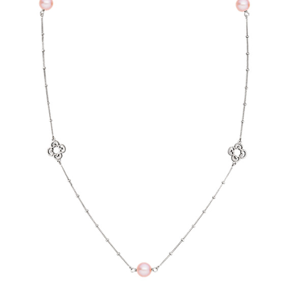 8mm Pink Cultured Freshwater Pearl and Sterling Silver Necklace (36") 8mm Pink Cultured Freshwater Pearl and Sterling Silver Necklace (36")