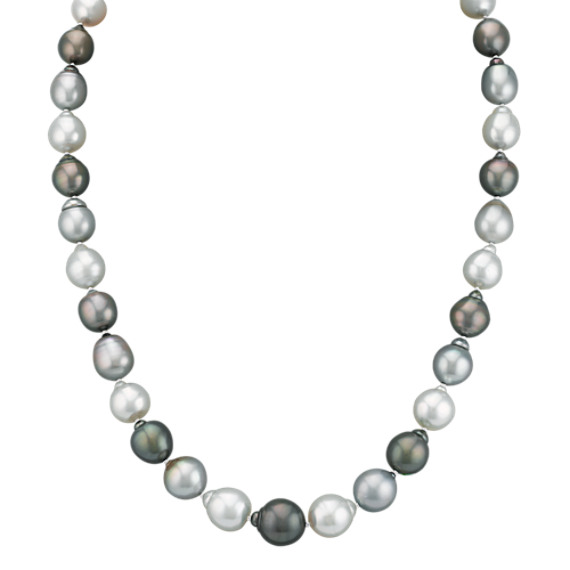9-12mm Cultured Tahitian and South Sea Pearl Necklace in Sterling Silver (23") 9-12mm Cultured Tahitian and South Sea Pearl Necklace in Sterling Silver (23")