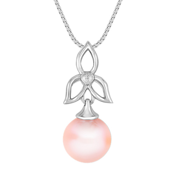 9.5mm Pink Cultured Freshwater Pearl Pendant in Sterling Silver (18") 9.5mm Pink Cultured Freshwater Pearl Pendant in Sterling Silver (18")