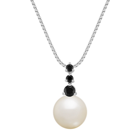 9mm Cultured Freshwater Pearl and Black Sapphire Pendant (18") 9mm Cultured Freshwater Pearl and Black Sapphire Pendant (18")