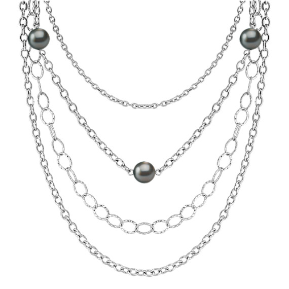 9mm Cultured Tahitian Pearl and Sterling Silver Necklace (18") 9mm Cultured Tahitian Pearl and Sterling Silver Necklace (18")