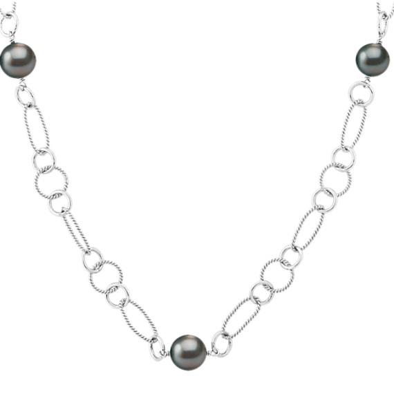 9mm Cultured Tahitian Pearl and Sterling Silver Necklace (25") 9mm Cultured Tahitian Pearl and Sterling Silver Necklace (25")