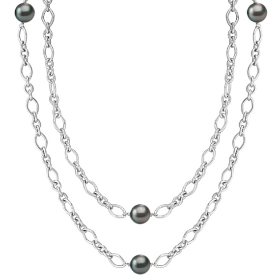 9mm Cultured Tahitian Pearl and Sterling Silver Necklace (36") 9mm Cultured Tahitian Pearl and Sterling Silver Necklace (36")