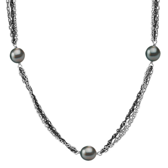 9mm Cultured Tahitian Pearl and Sterling Silver Necklace (18") 9mm Cultured Tahitian Pearl and Sterling Silver Necklace (18")