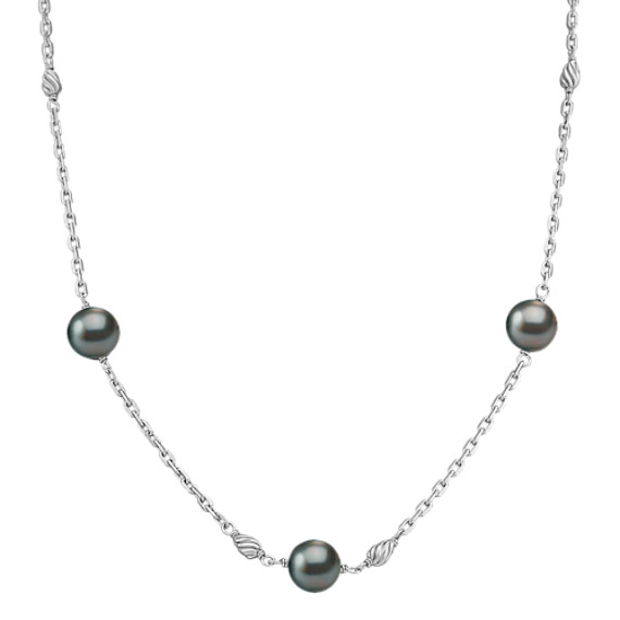 9mm Cultured Tahitian Pearl and Sterling Silver Necklace (25") 9mm Cultured Tahitian Pearl and Sterling Silver Necklace (25")
