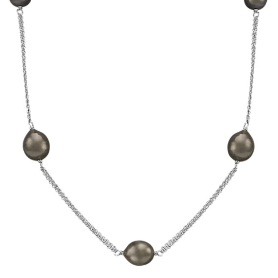 9mm Cultured Tahitian Pearl and Sterling Silver Necklace (25") 9mm Cultured Tahitian Pearl and Sterling Silver Necklace (25")