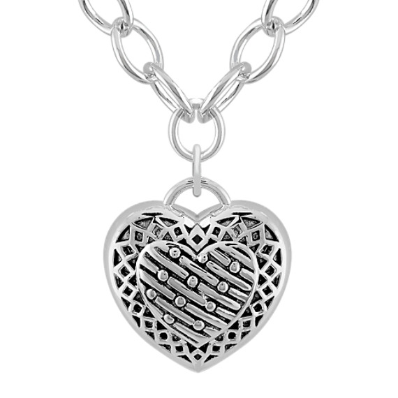 Antiqued Sterling Silver Heart Pendant (20") Antiqued Sterling Silver Heart Pendant (20")