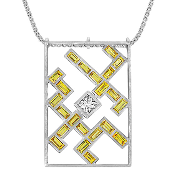 Baguette Yellow Sapphire and Princess Cut White Sapphire Pendant (22") Baguette Yellow Sapphire and Princess Cut White Sapphire Pendant (22")