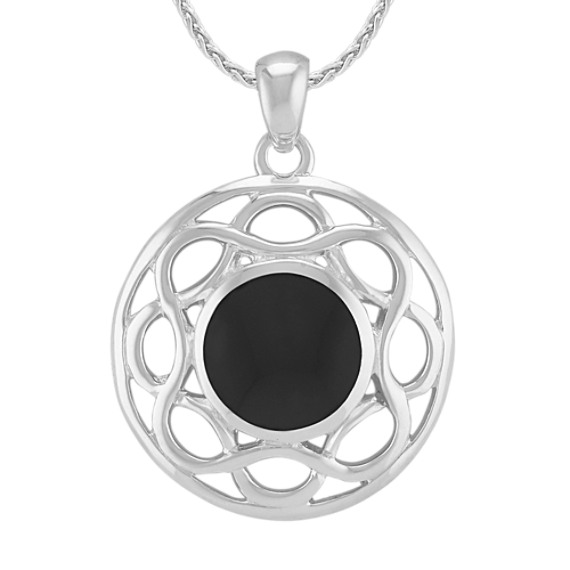 Black Agate and Sterling Silver Circle Pendant (24") Black Agate and Sterling Silver Circle Pendant (24")