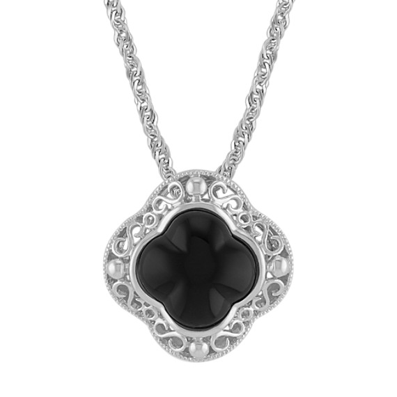 Black Agate and Sterling Silver Clover Pendant (20") Black Agate and Sterling Silver Clover Pendant (20")