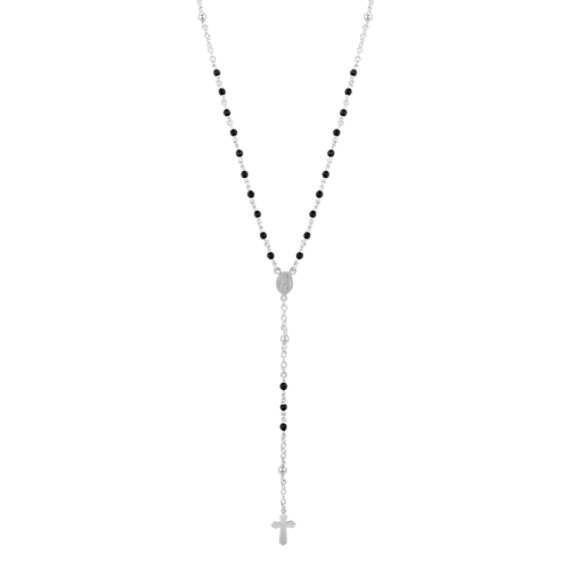 Black Agate and Sterling Silver Cross Necklace (28") Black Agate and Sterling Silver Cross Necklace (28")