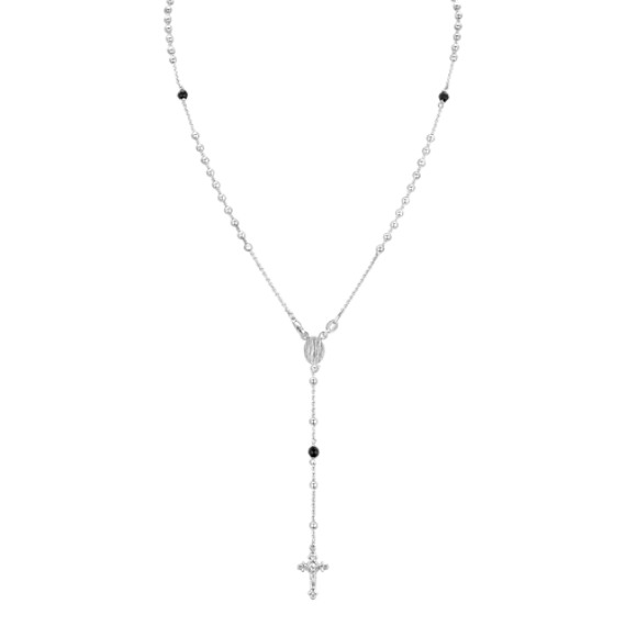 Black Agate and Sterling Silver Cross Necklace (20") Black Agate and Sterling Silver Cross Necklace (20")