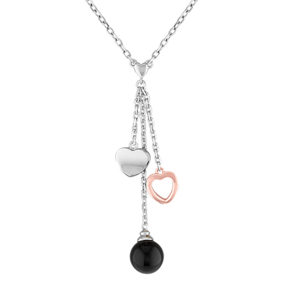 Black Agate and Sterling Silver Heart Necklace (18") Black Agate and Sterling Silver Heart Necklace (18")