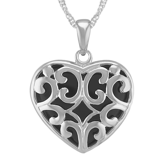 Black Agate and Sterling Silver Heart Pendant (22") Black Agate and Sterling Silver Heart Pendant (22")