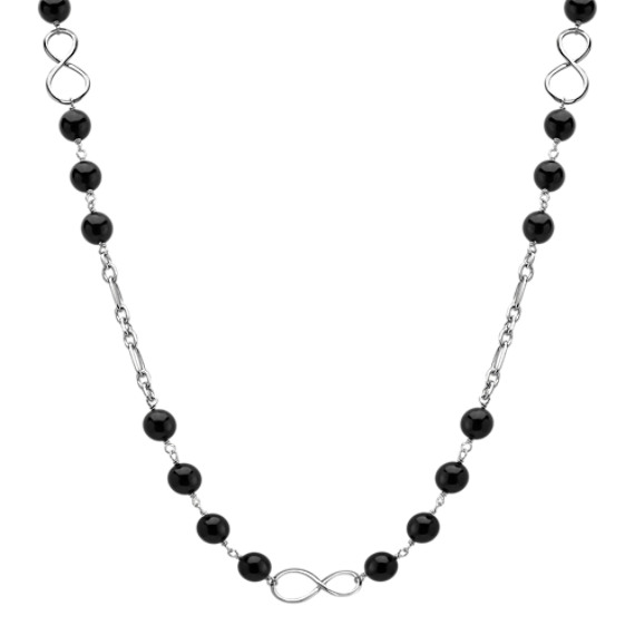Black Agate and Sterling Silver Infinity Necklace (30") Black Agate and Sterling Silver Infinity Necklace (30")