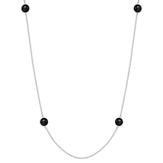 Black Agate and Sterling Silver Necklace (38") Black Agate and Sterling Silver Necklace (38")