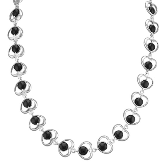 Black Agate and Sterling Silver Necklace (18") Black Agate and Sterling Silver Necklace (18")