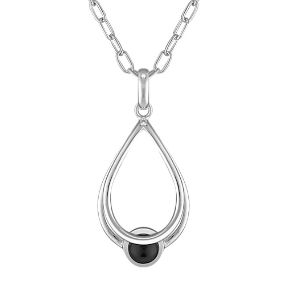 Black Agate and Sterling Silver Pendant (18") Black Agate and Sterling Silver Pendant (18")