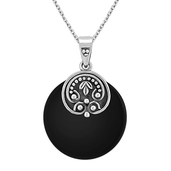Black Agate and Sterling Silver Pendant (18") Black Agate and Sterling Silver Pendant (18")
