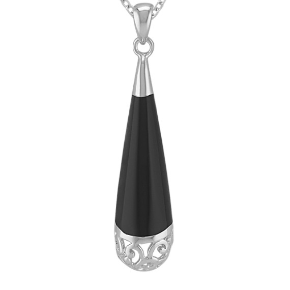 Black Agate and Sterling Silver Teardrop Pendant (18") Black Agate and Sterling Silver Teardrop Pendant (18")