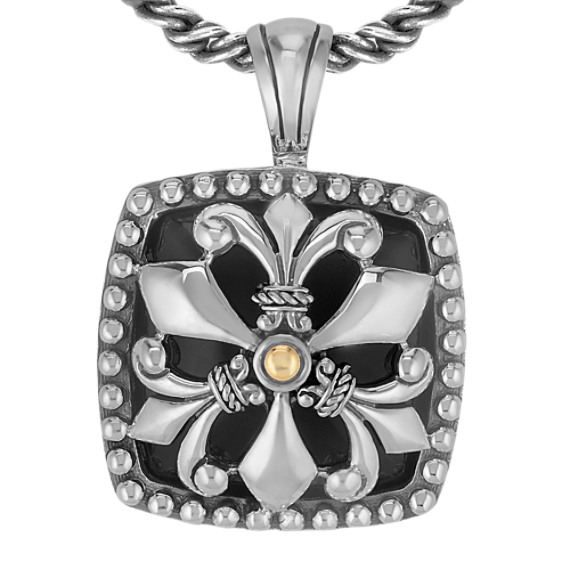 Black Agate, Sterling Silver and 18k Yellow Gold Pendant (18") Black Agate, Sterling Silver and 18k Yellow Gold Pendant (18")