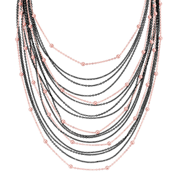 Black Rhodium and Rose Plated Sterling Silver Necklace (24") Black Rhodium and Rose Plated Sterling Silver Necklace (24")