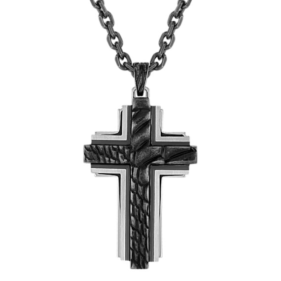 Black Stainless Steel Cross Necklace (30") Black Stainless Steel Cross Necklace (30")