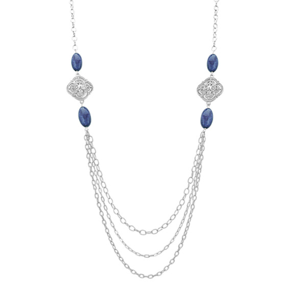 Blue Sodalite and Sterling Silver Necklace (36") Blue Sodalite and Sterling Silver Necklace (36")