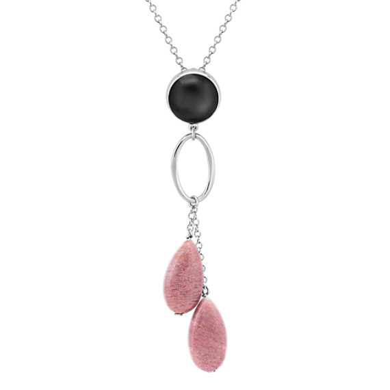 Blush Stone, Black Agate and Sterling Silver Necklace (18") Blush Stone, Black Agate and Sterling Silver Necklace (18")