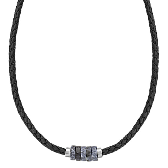 Braided Leather, Sodalite and Sterling Silver Necklace (20") Braided Leather, Sodalite and Sterling Silver Necklace (20")