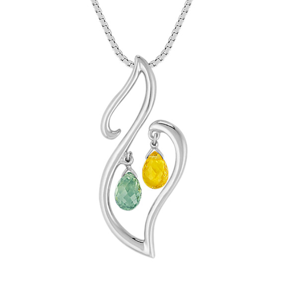 Briolette Green and Yellow Sapphire Pendant in Sterling Silver (18") Briolette Green and Yellow Sapphire Pendant in Sterling Silver (18")