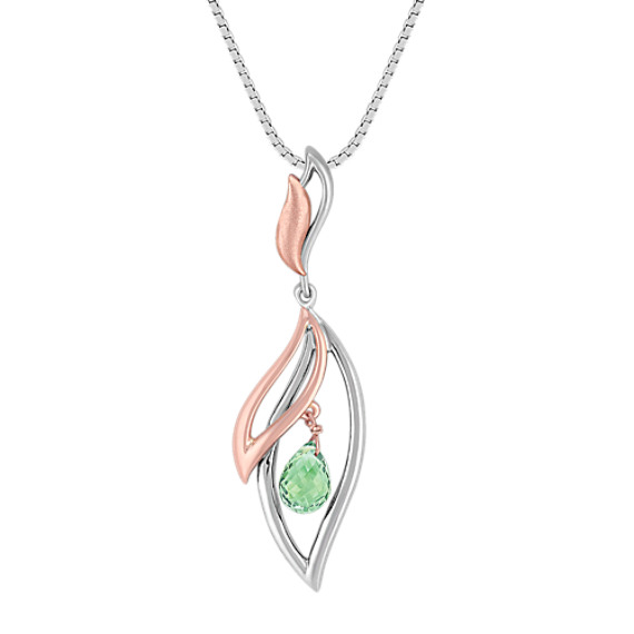 Briolette Green Sapphire with Sterling Silver and 14k Rose Gold Pendant (18") Briolette Green Sapphire with Sterling Silver and 14k Rose Gold Pendant (18")