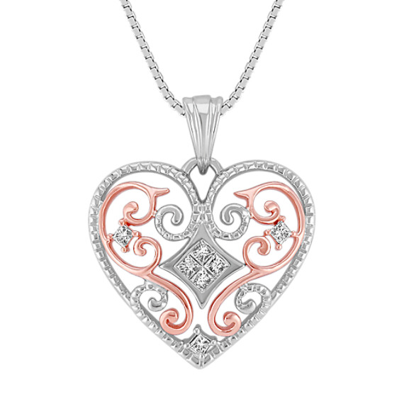 Diamond Heart Swirl Pendant in 14k Rose Gold and Sterling Silver (18") Diamond Heart Swirl Pendant in 14k Rose Gold and Sterling Silver (18")