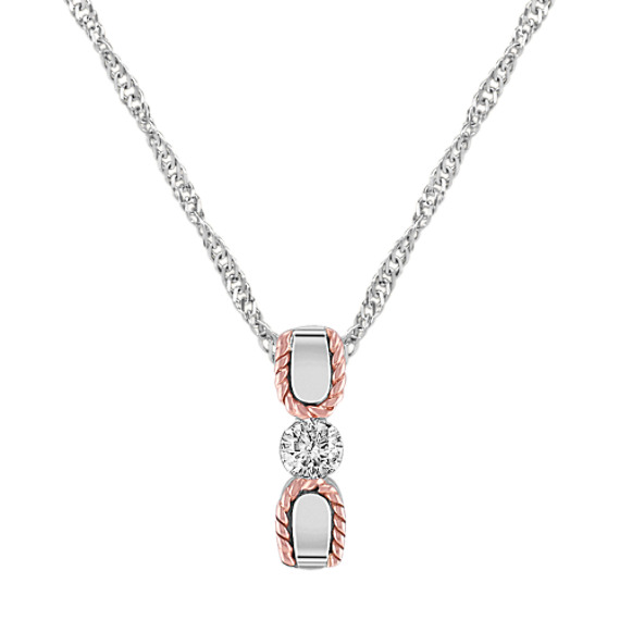 Diamond Sterling Silver and 14k Rose Gold Pendant (18") Diamond Sterling Silver and 14k Rose Gold Pendant (18")