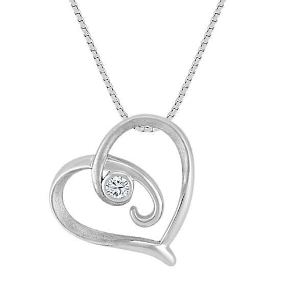Diamond Sterling Silver Heart Pendant with Bezel Setting (18") Diamond Sterling Silver Heart Pendant with Bezel Setting (18")
